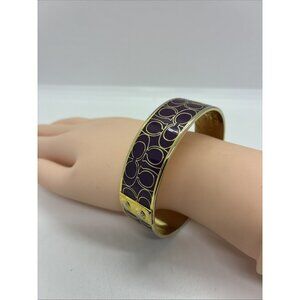 COACH Signature Logo Gold & Purple Enamel Bangle Bracelet .75” Wide X 2.5” Dia
